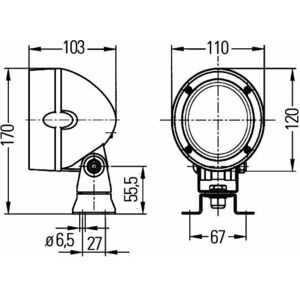Lampa de lucru (H3 Halogen, 12 24V, lungime: 2000mm, inaltime: 170mm, latime: 110mm, adancime: 103mm, cu conector AMP 2pin; cu sirma 2, 0m; fara bec; oval) imagine