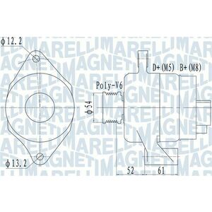 Alternator (14V, 100A) potrivit ALFA ROMEO 159, BRERA, SPIDER; FIAT BRAVO II, CROMA, DOBLO, DOBLO CARGO, DUCATO, GRANDE PUNTO, IDEA, LINEA, PUNTO EVO; LANCIA DELTA III 1.6D 1.9D 2.0D 09.05- imagine