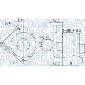 Alternator (14V, 105A) potrivit FIAT 500, 500 C, DOBLO CARGO, GRANDE PUNTO, PUNTO, PUNTO EVO, PUNTO EVO HATCHBACK; LANCIA YPSILON 1.2 1.2LPG 1.4 10.05- imagine