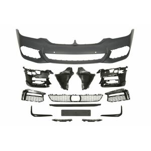 Bara (Fata, cu montare radar, M-PAKIET, cu grilaje, cu orificii pentru lampa ceata, numar de gauri pentru senzorii de parcare: 6, grunduit) potrivit BMW 5 (G30, F90) 02.17-04.20 imagine